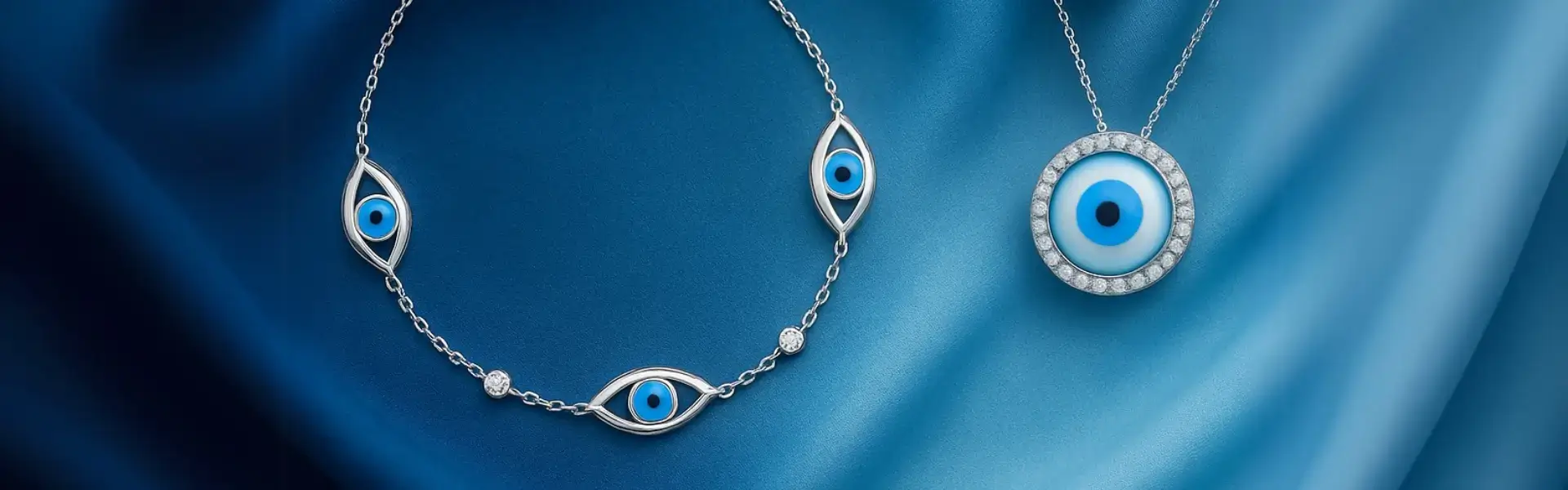 Colar e pulseira em prata 925 com pingentes olho grego