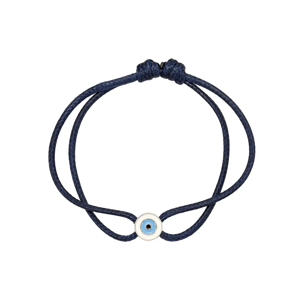Pulseira ajustável de cordão azul com olho grego central