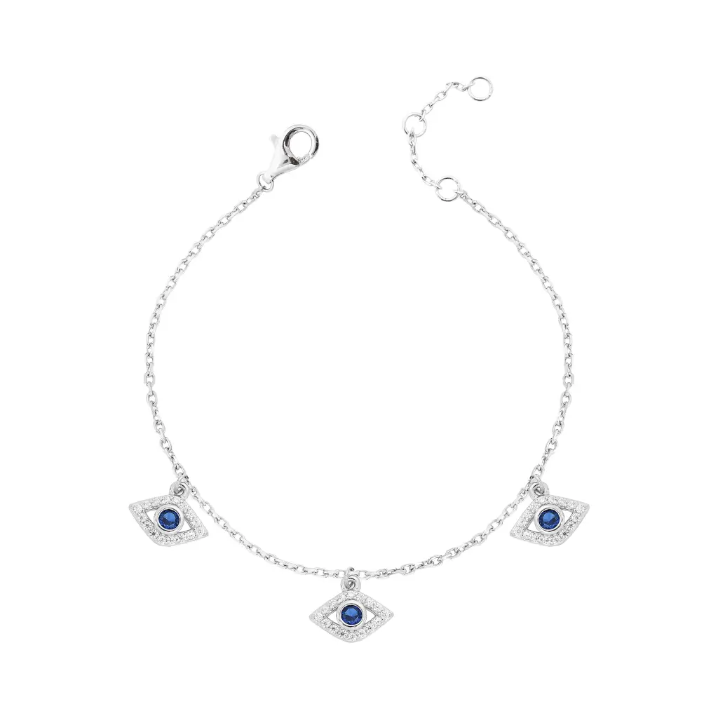 Pulseira em prata 925 com três pingentes olho grego