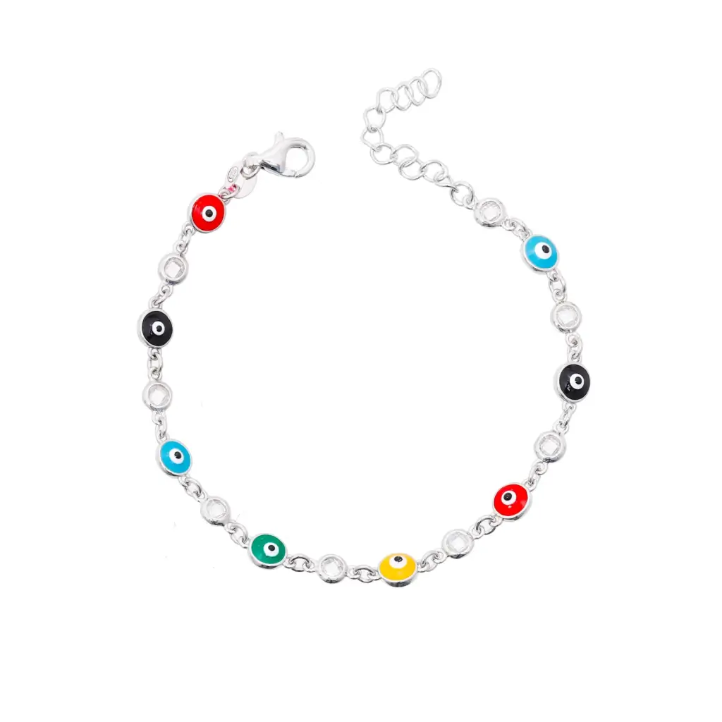 Pulseira com olhos gregos coloridos em prata 925