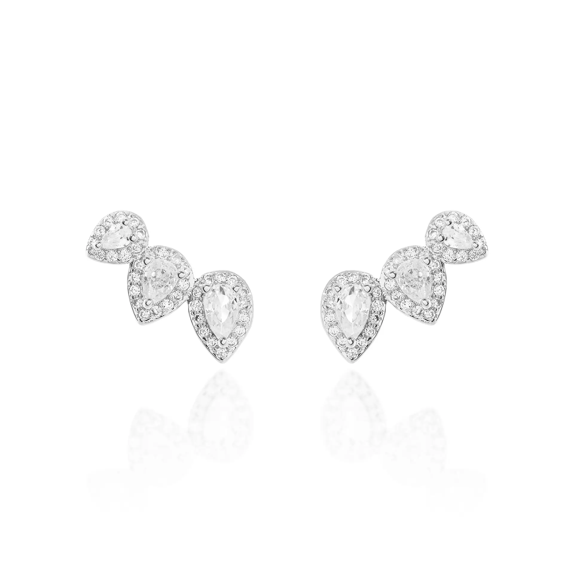 EARCUFF GOTAS CRAVAÇÃO PRATA 925 RÓDIO CRISTAL ZIRCÔNIA BRANCA