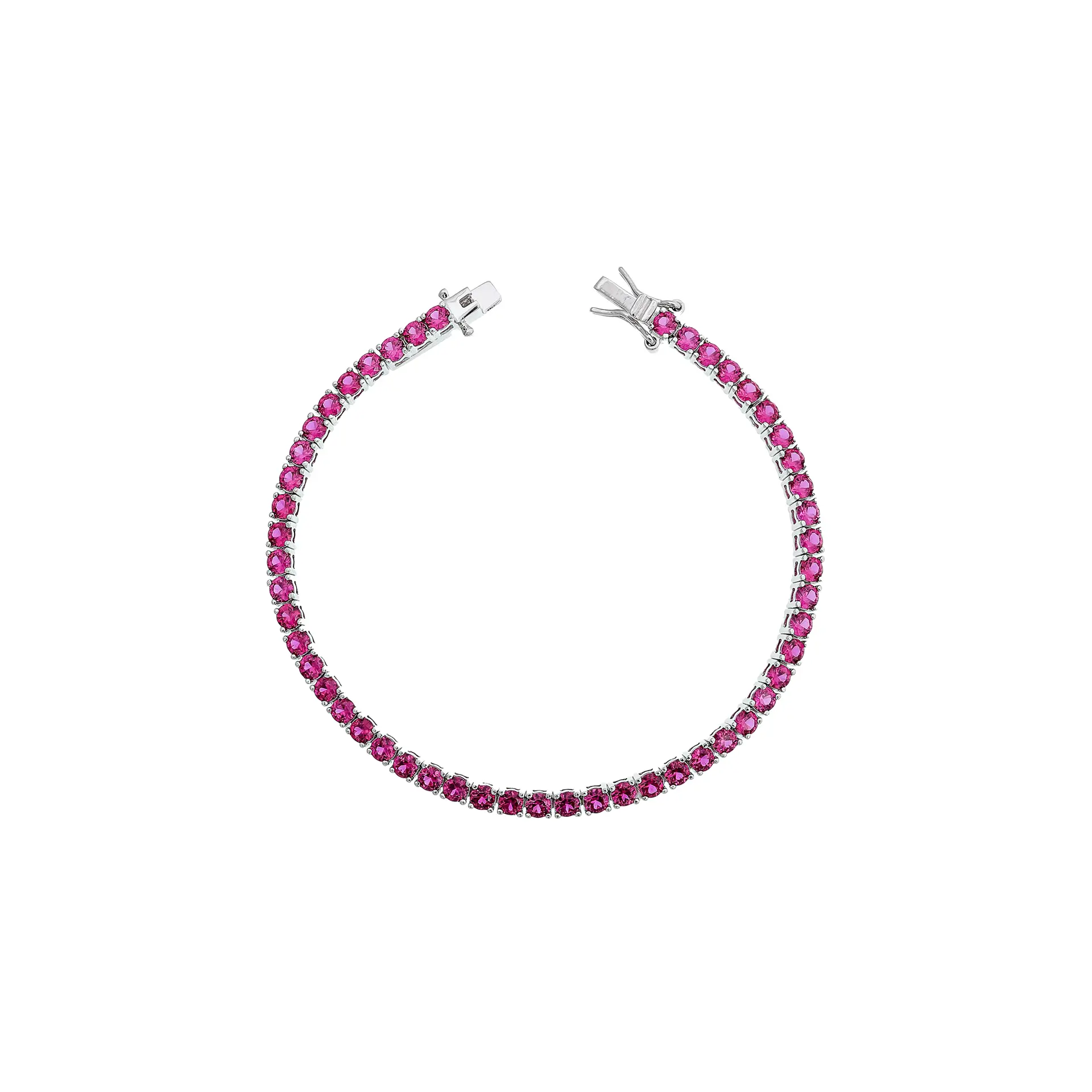 RIVIERA REDONDA 3 MM 4 GARRAS PRATA 925 RÓDIO PINK ZIRCÔNIA